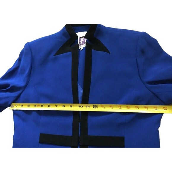 Vintage Zelda Womens Contrast Trim Tailored Blazer Jacket Blue Black 12 Large L - Picture 9 of 13